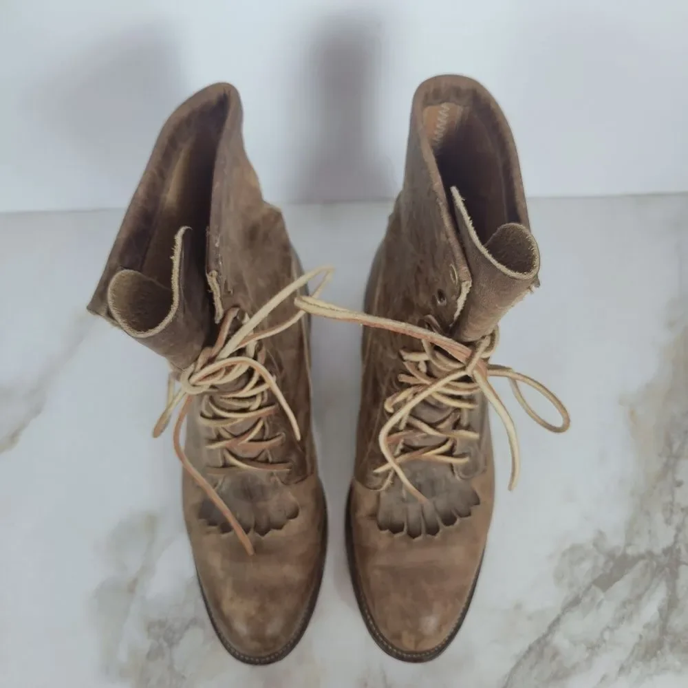 VTG Justin Men's L576 Light Brown Leather Lace Up Western Boots, Sz 8